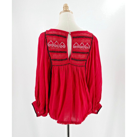 Free People Womens Peasant Blouse Size Small Boho Relaxed Hippie Lightweight - Picture 5 of 10